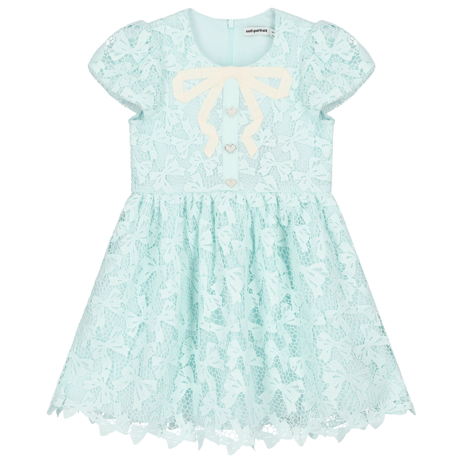 Girls Aqua Bow Lace Dress, 1, hi-res
